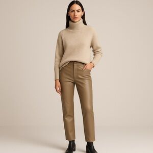 Wilfred Vegan Leather Pants‎ | Size 8 Taupe Beige | Aritzia Chic Fall Winter